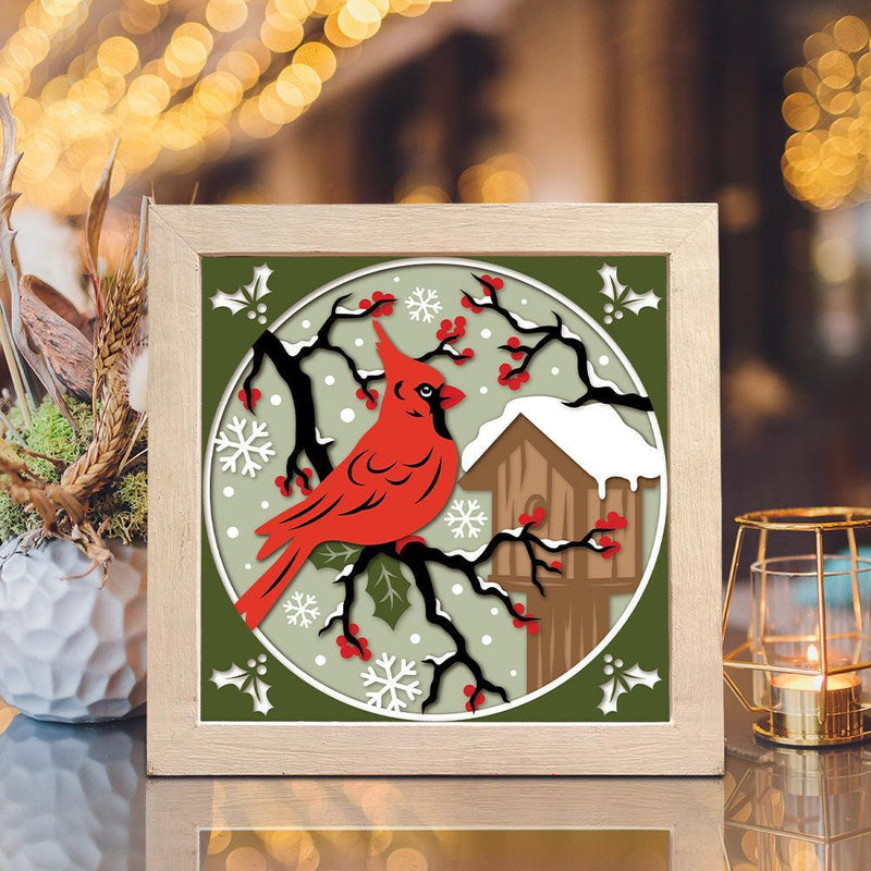 Cardinal In Winter – Paper Cut Light Box File - Cricut File - 8x8 inches - LightBoxGoodMan - LightboxGoodman