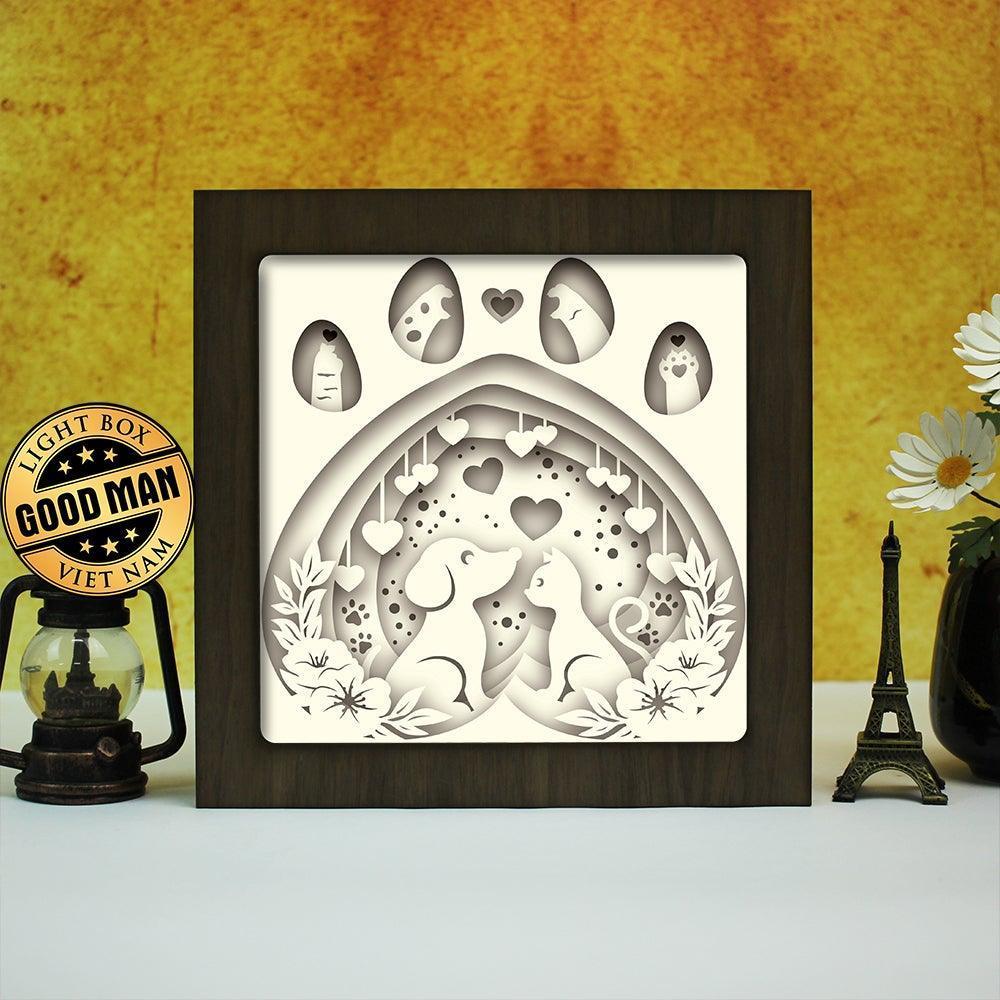 Cat And Dog Love – Paper Cut Light Box File - Cricut File - 8x8 inches - LightBoxGoodMan - LightboxGoodman