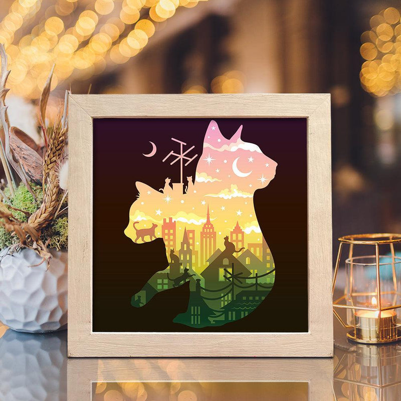Cat And Moon 2 – Paper Cut Light Box File - Cricut File - 8x8 inches - LightBoxGoodMan - LightboxGoodman
