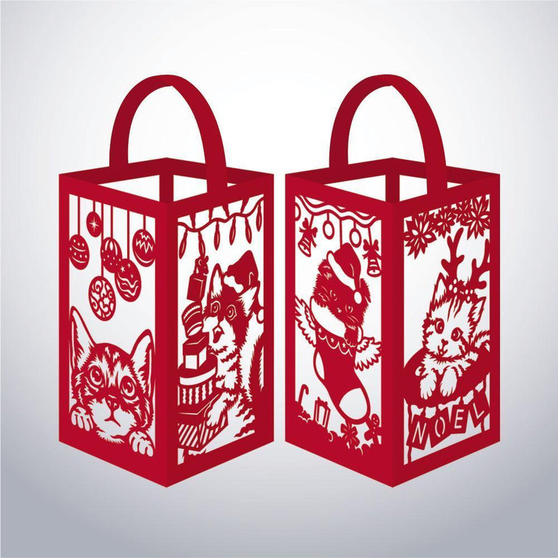 Cat Christmas - Paper Cut Lantern File - Cricut File - 10x16cm - LightBoxGoodMan - LightboxGoodman