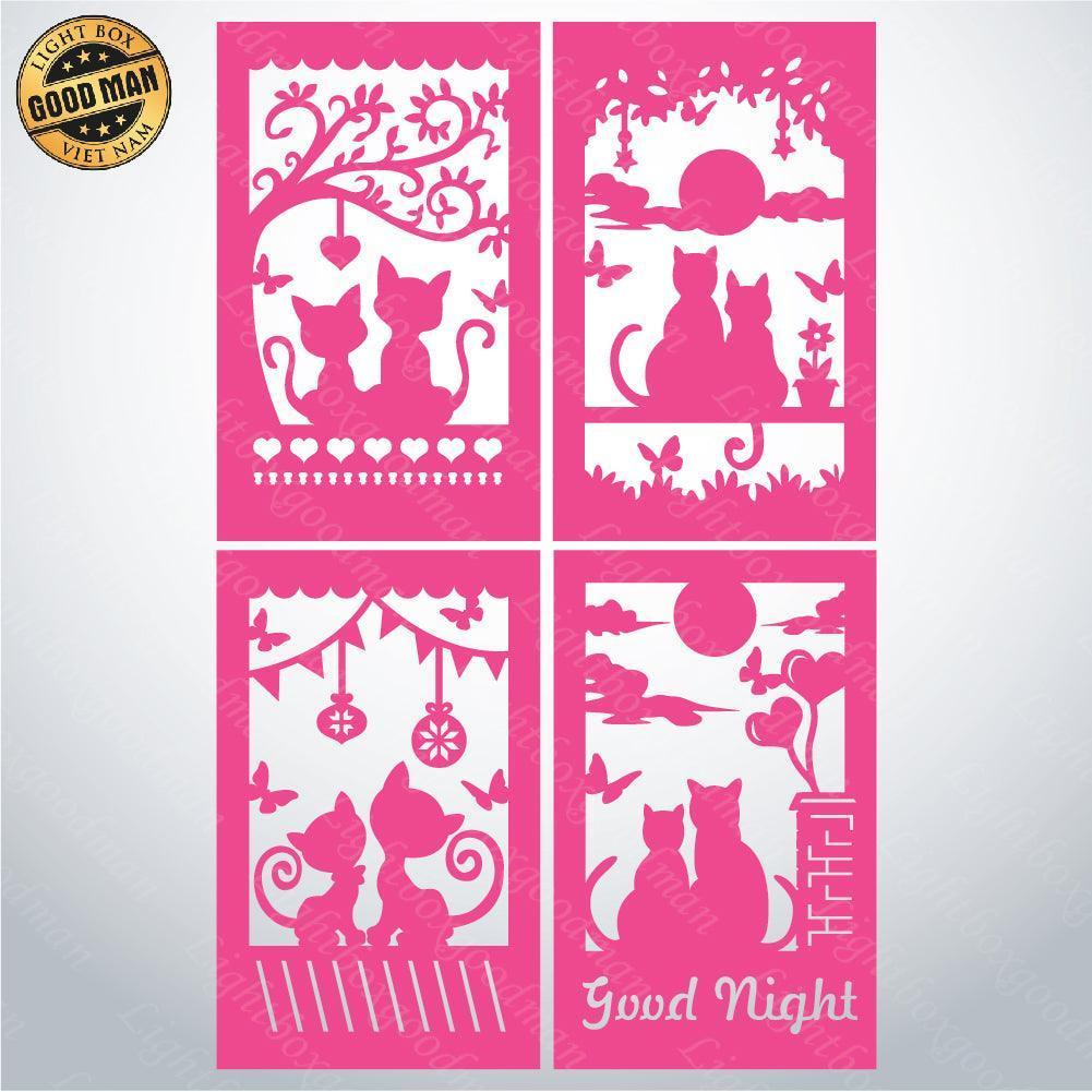 Cat Couple - Paper Cut Lantern File - Cricut File - 10x16cm - LightBoxGoodMan - LightboxGoodman