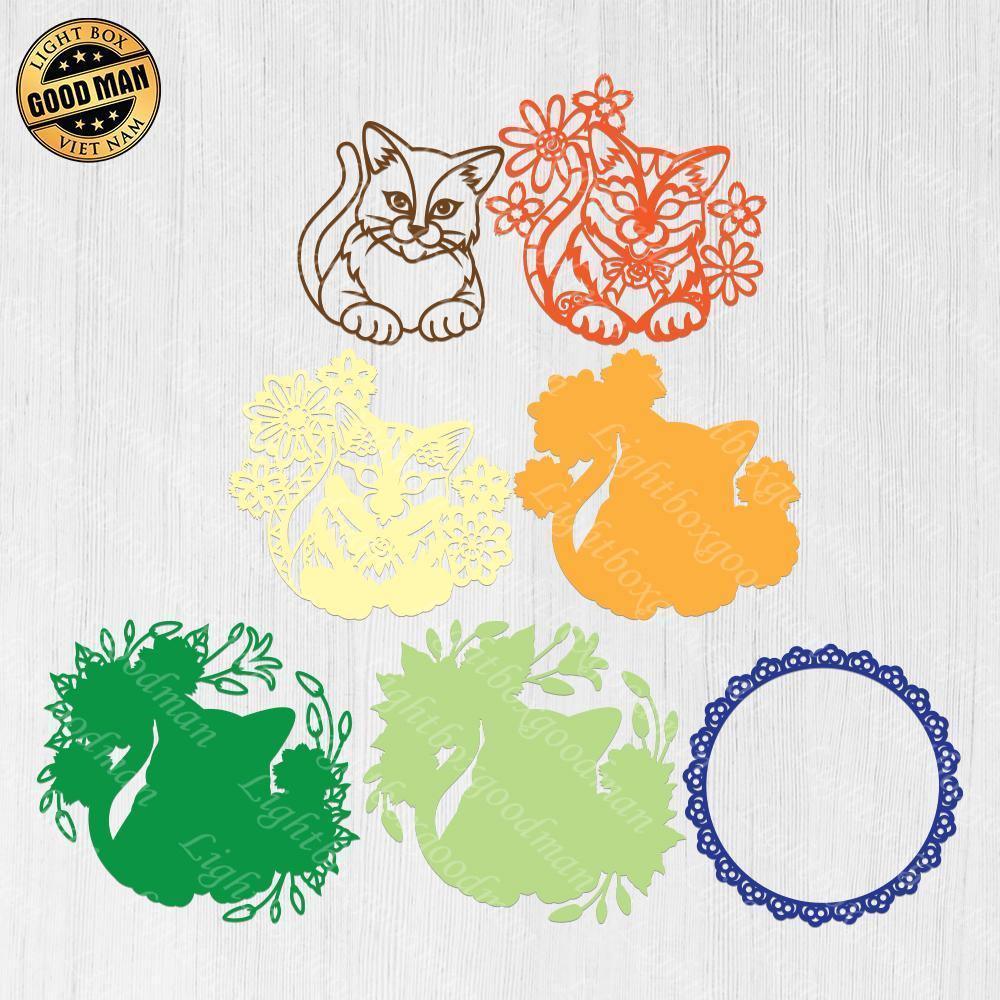 Cat - Paper 3D Layered File - Cricut File - 20x19cm - LightBoxGoodMan - LightboxGoodman