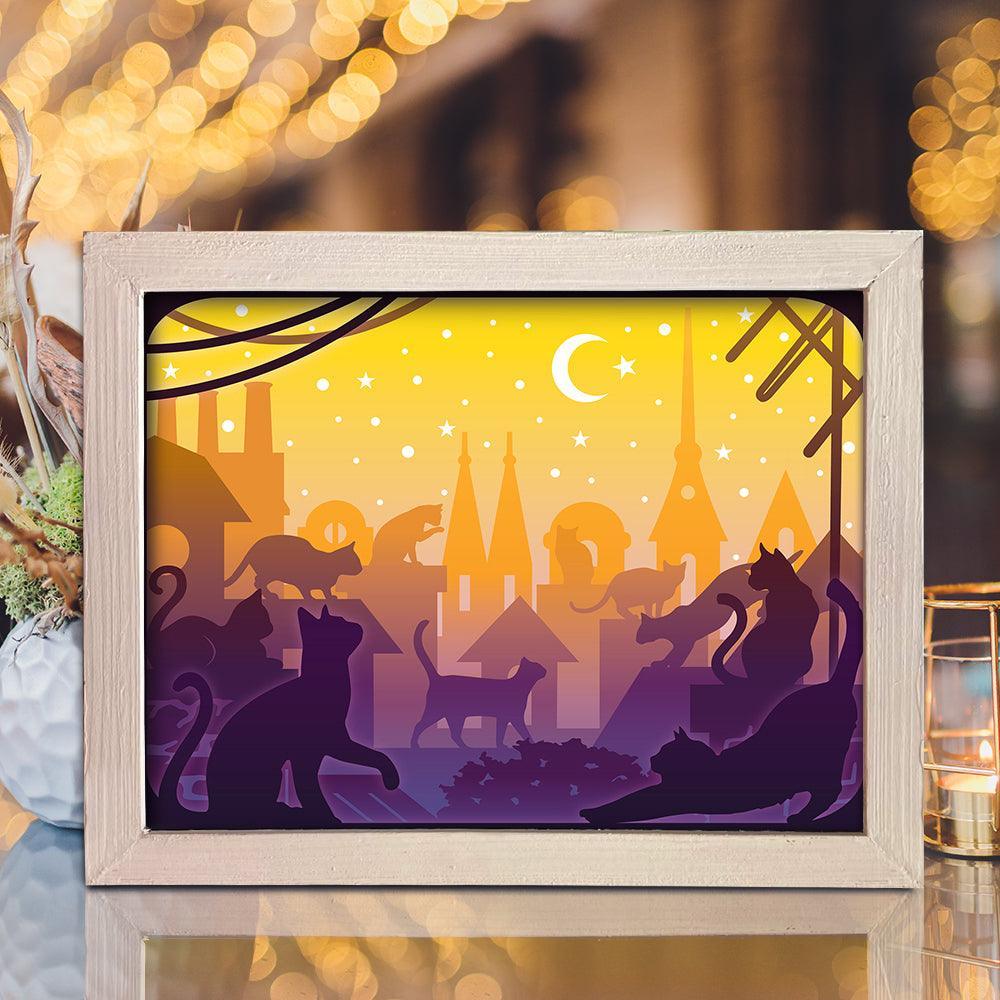 Cats In The City – Paper Cut Light Box File - Cricut File - 8x10 inches - LightBoxGoodMan - LightboxGoodman