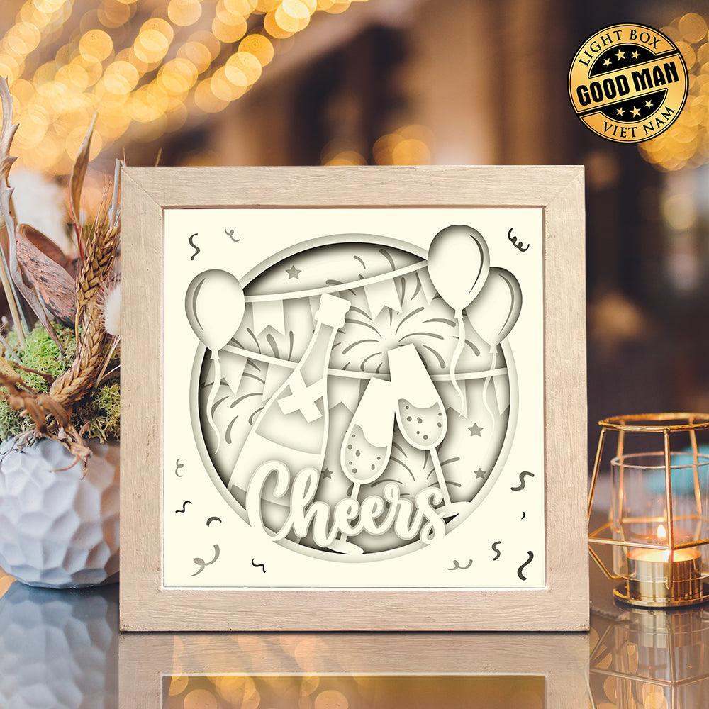 Champagne Cheers – Paper Cut Light Box File - Cricut File - 8x8 inches - LightBoxGoodMan - LightboxGoodman