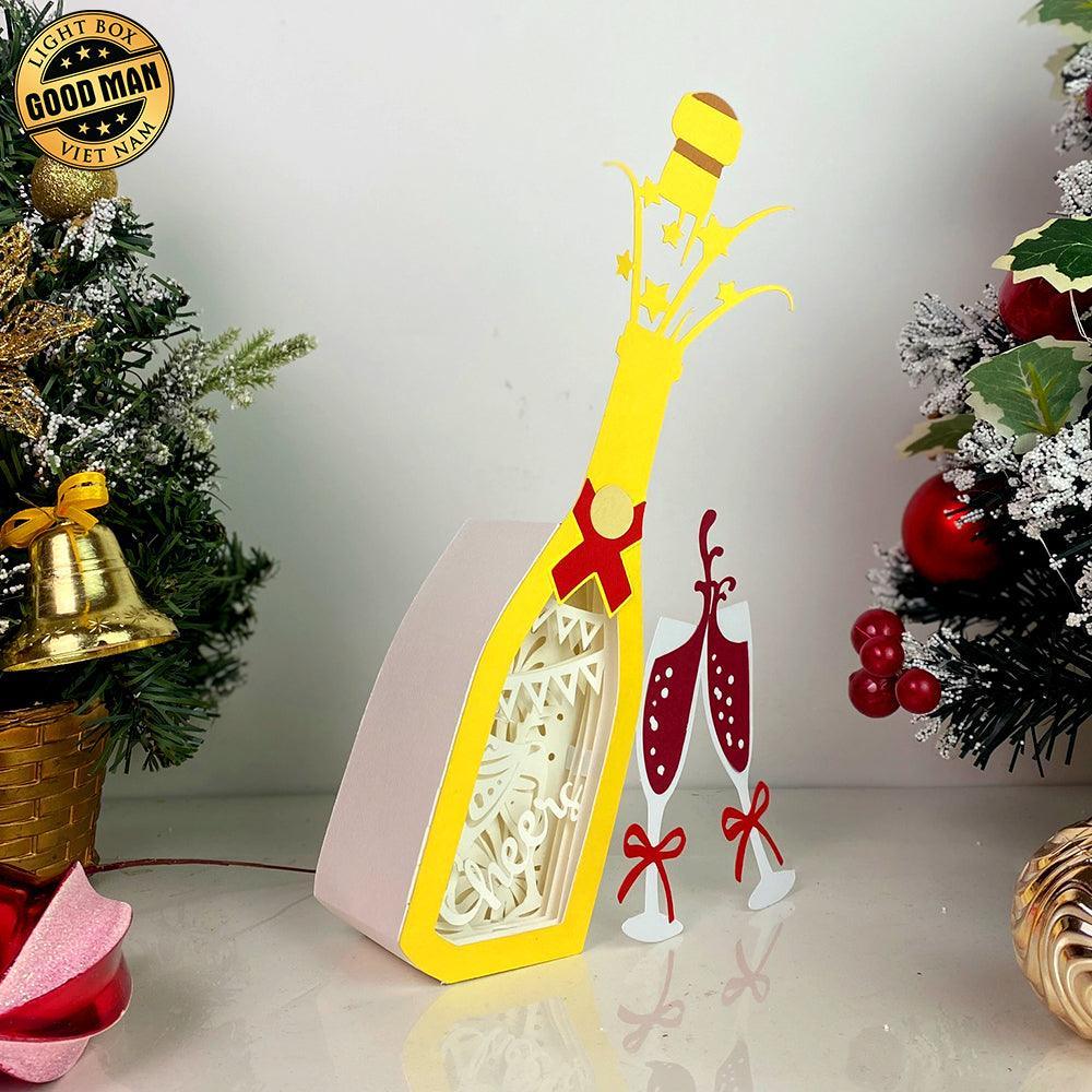 Cheers - Paper Cut Champagne Light Box File - Cricut File - 10,3x5,7 Inches - LightBoxGoodMan - LightboxGoodman
