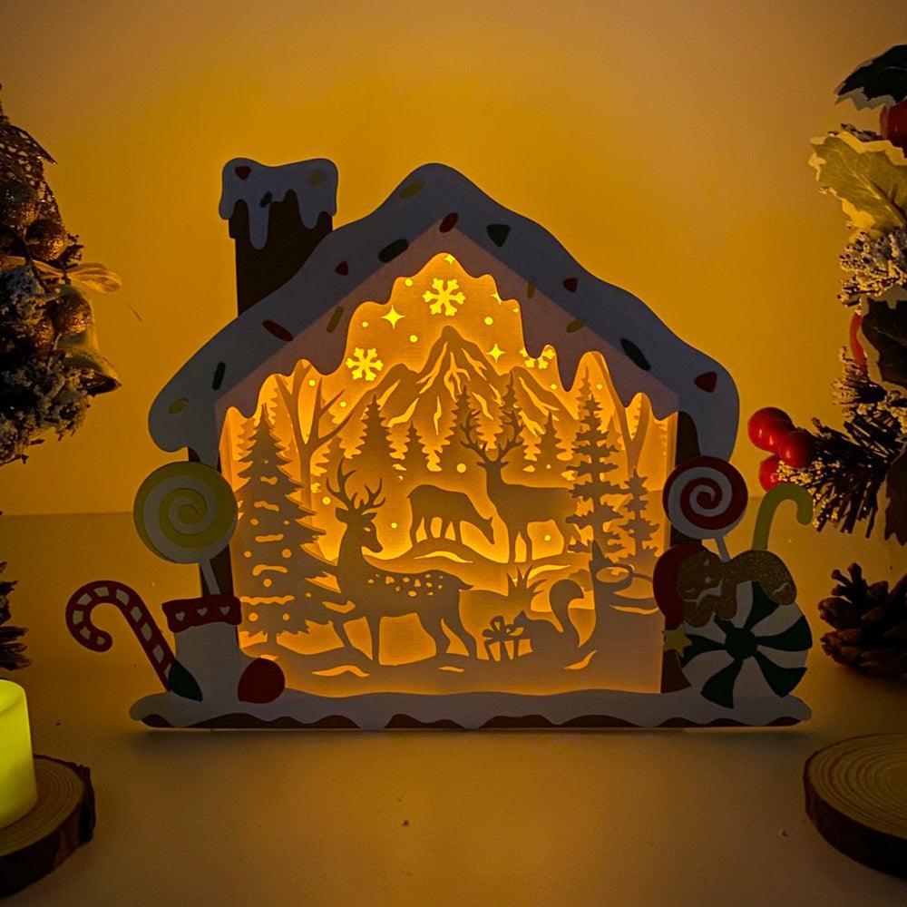 Christmas Deer - Paper Cut Gingerbread House Light Box File - Cricut File - 7x9 Inches - LightBoxGoodMan - LightboxGoodman