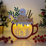 Christmas Snowman - Paper Cut Hot Cocoa Light Box File - Snowman Motif - Cricut File - 8x7,8 inches - LightBoxGoodMan