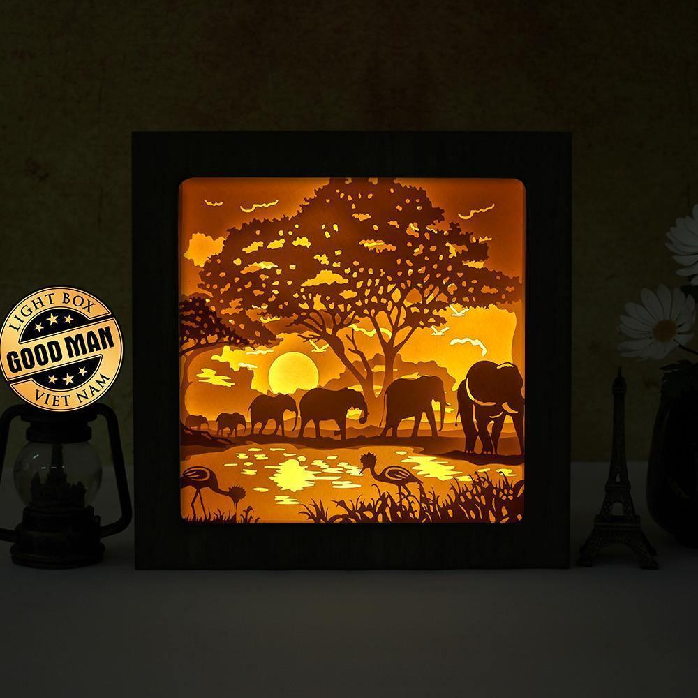 Elephant 1 Square – Paper Cut Light Box File - Cricut File - 8x8 inches - LightBoxGoodMan - LightboxGoodman