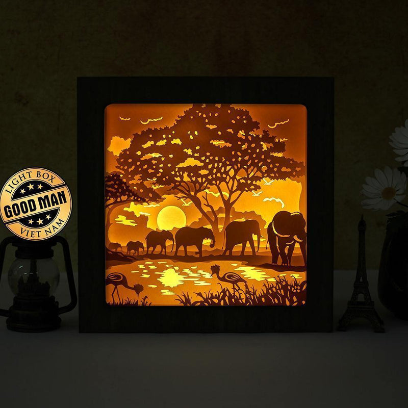 Elephant 1 Square – Paper Cut Light Box File - Cricut File - 8x8 inches - LightBoxGoodMan - LightboxGoodman