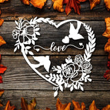 Floral Heart Love Birds – Paper Cutting SVG Template files, 20x27 cm