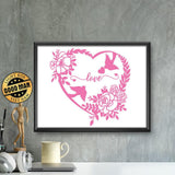 Floral Heart Love Birds – Paper Cutting SVG Template files, 20x27 cm - LightboxGoodman