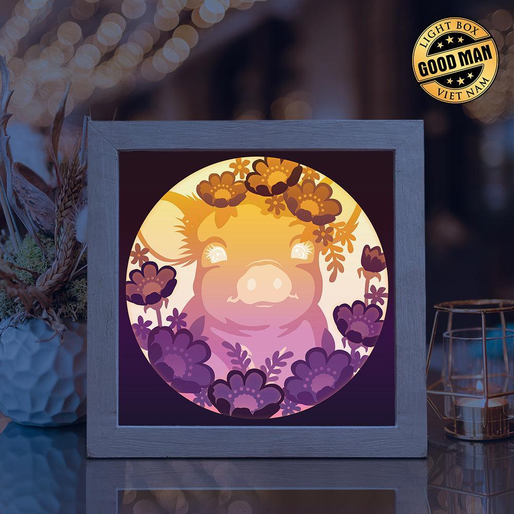 Floral Pig – Paper Cut Light Box File - Cricut File - 8x8 inches - LightBoxGoodMan - LightboxGoodman