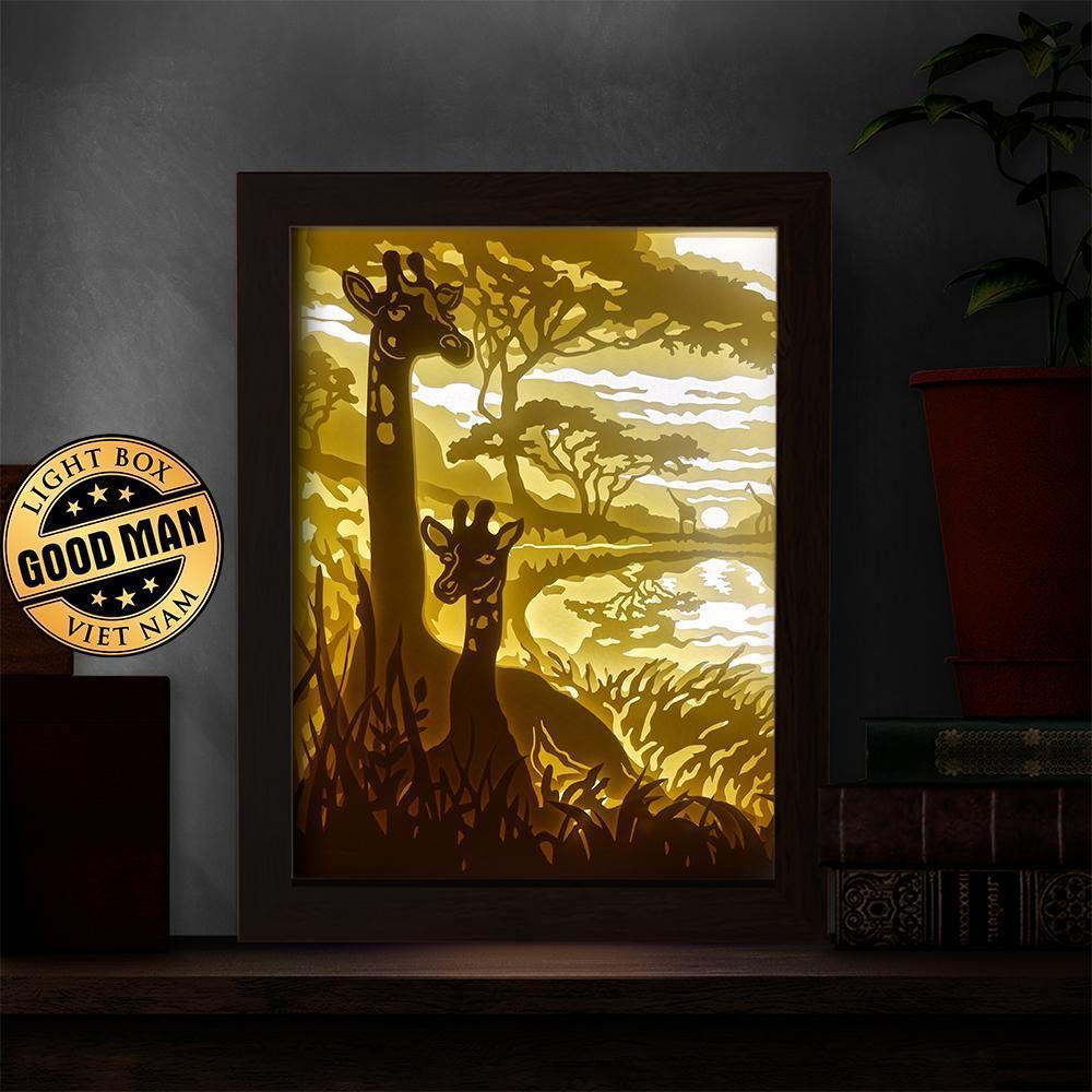 Giraffe Mother And Baby – Paper Cut Light Box File - Cricut File - 8x10 inches - LightBoxGoodMan - LightboxGoodman
