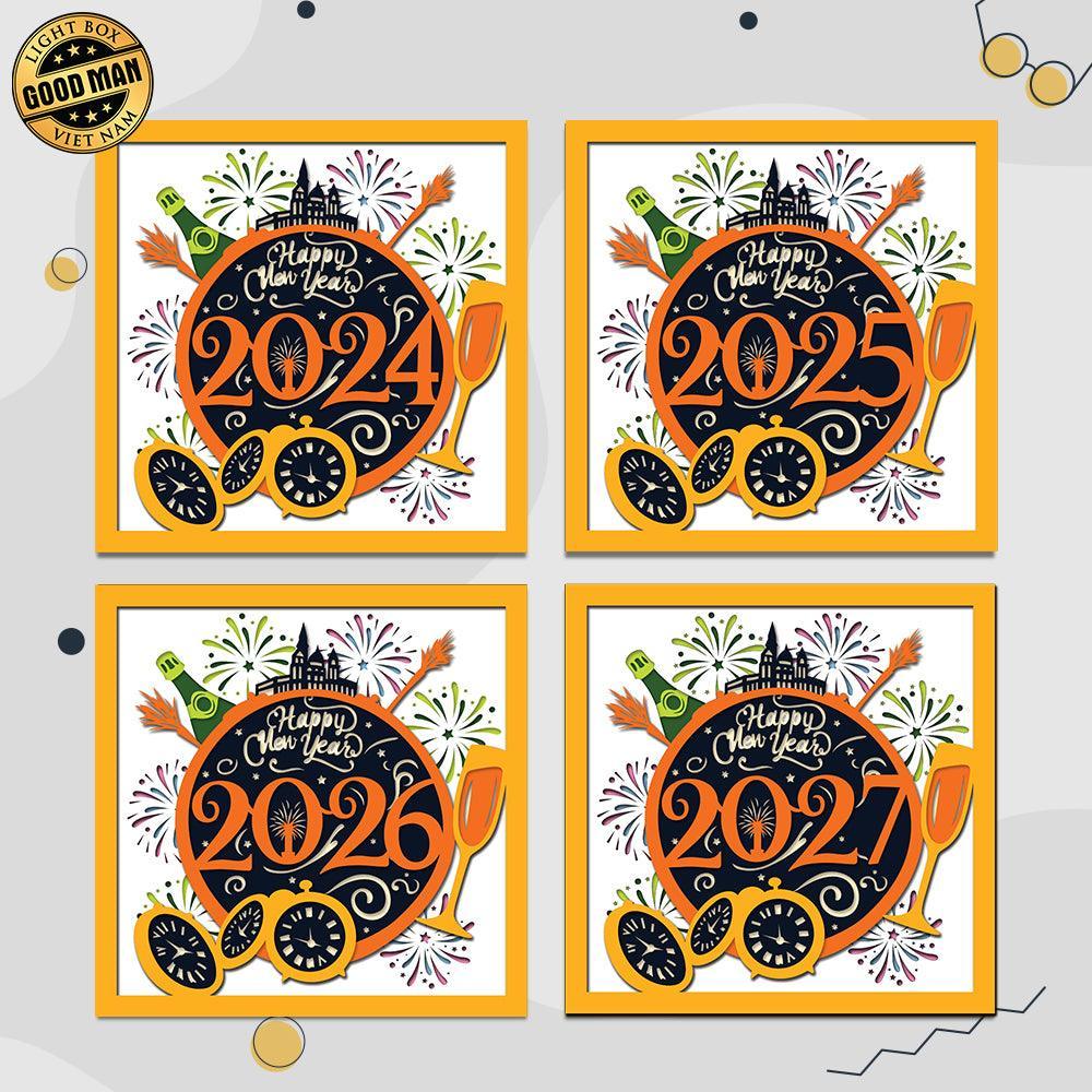 Happy New Year 2 – Paper Cut Light Box File - Cricut File - 8x8 inches - LightBoxGoodMan - LightboxGoodman