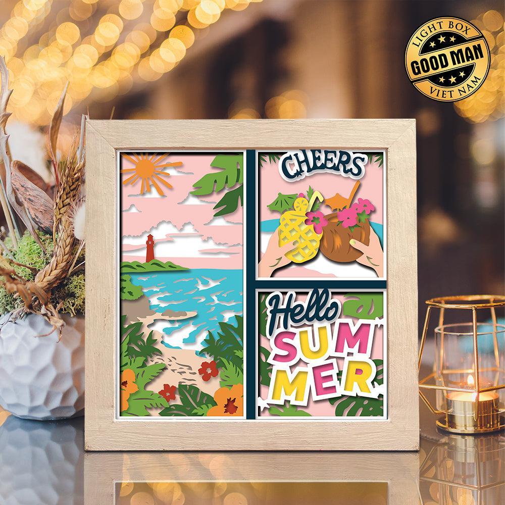 Hello Summer 3 – Paper Cut Light Box File - Cricut File - 8x8 inches - LightBoxGoodMan - LightboxGoodman