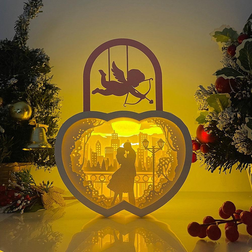Kissing Love - Paper Cut Love Locks Light Box File - Cricut File - 9,9x7,7 Inches - LightBoxGoodMan - LightboxGoodman