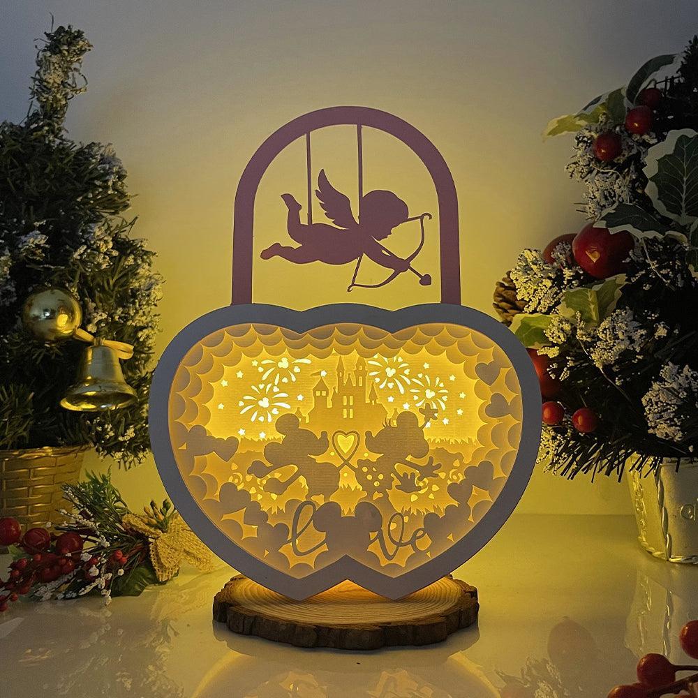 Mickey And Minnie - Paper Cut Love Locks Light Box File - Cricut File - 9,9x7,7 Inches - LightBoxGoodMan - LightboxGoodman
