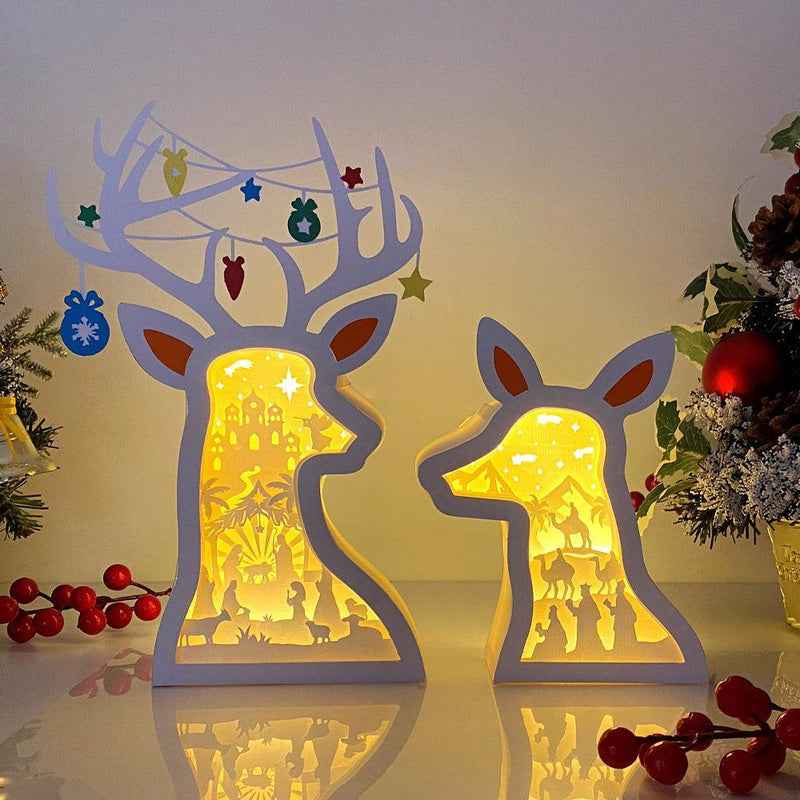 Nativity - Paper Cut Deer Couple Light Box File - Cricut File - 10,4x7 inches - LightBoxGoodMan - LightboxGoodman