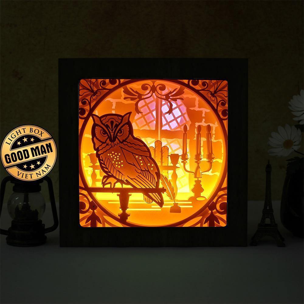 Owl 1 Square – Paper Cut Light Box File - Cricut File - 8x8 inches - LightBoxGoodMan - LightboxGoodman