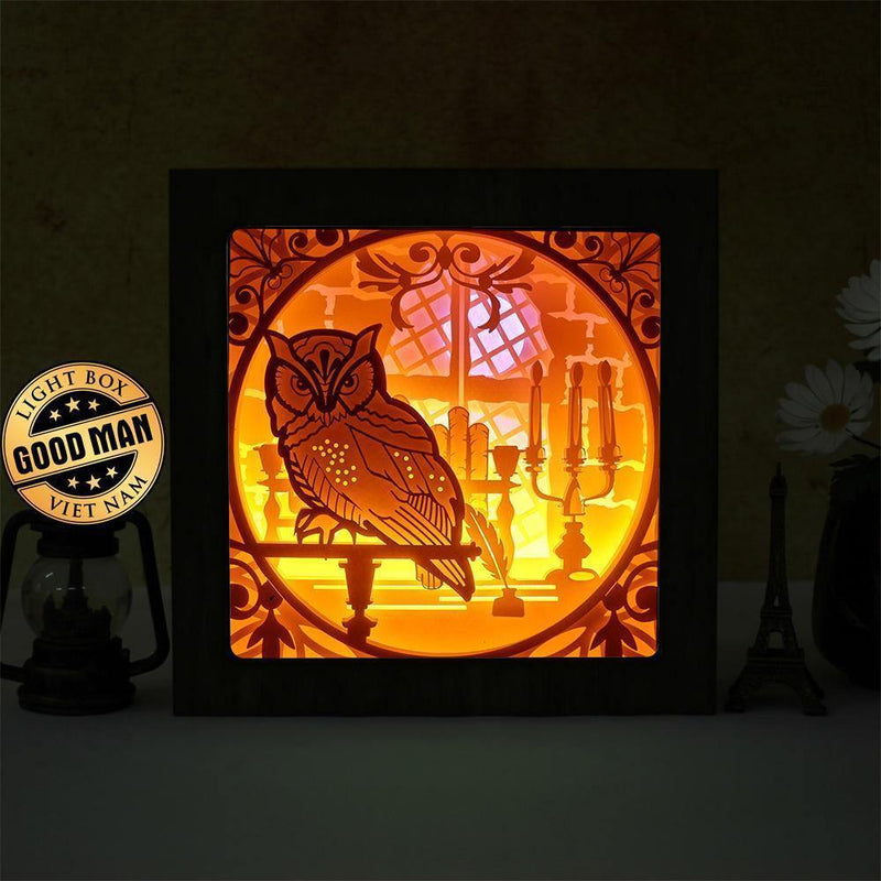 Owl 1 Square – Paper Cut Light Box File - Cricut File - 8x8 inches - LightBoxGoodMan - LightboxGoodman