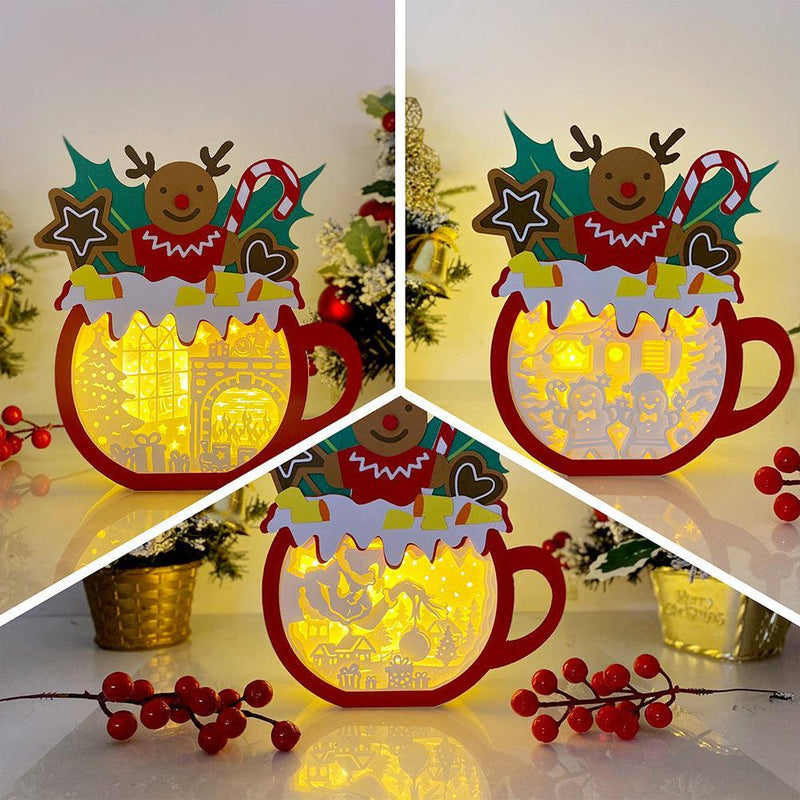 Pack 3 Christmas 1 - Paper Cut Hot Cocoa Light Box File - Gingerbread Motif - Cricut File - 8x7 inches - LightBoxGoodMan - LightboxGoodman