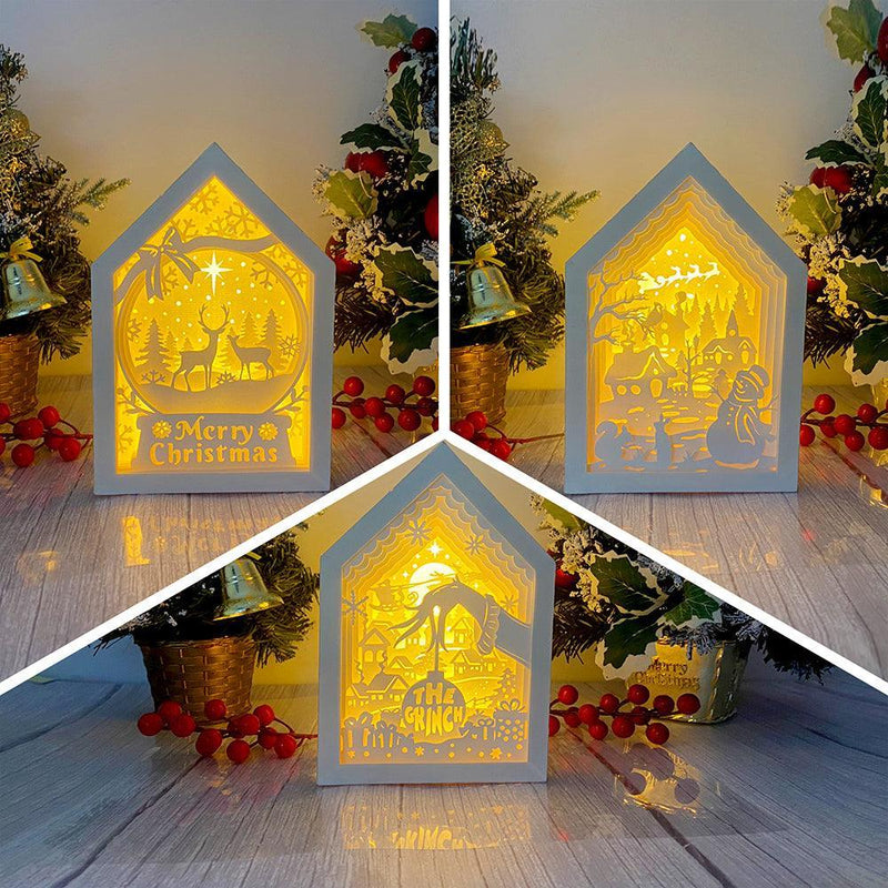 Pack 3 Christmas 1 - Paper Cut House Light Box File - Cricut File - 13x19 Inches - LightBoxGoodMan - LightboxGoodman