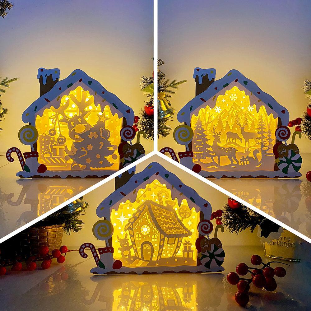Pack 3 Christmas 2 - Paper Cut Gingerbread House Light Box File - Cricut File - 7x9 Inches - LightBoxGoodMan - LightboxGoodman
