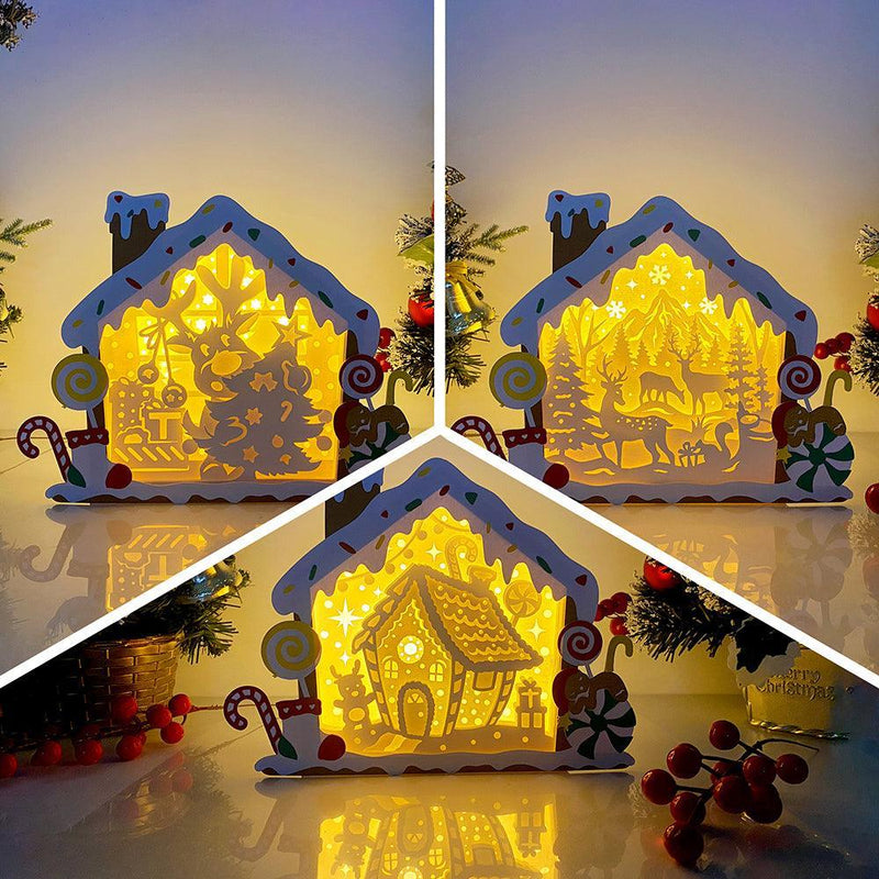 Pack 3 Christmas 2 - Paper Cut Gingerbread House Light Box File - Cricut File - 7x9 Inches - LightBoxGoodMan - LightboxGoodman