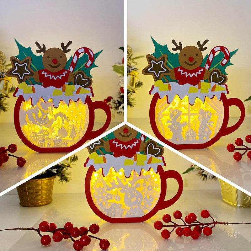 Pack 3 Christmas 2 - Paper Cut Hot Cocoa Light Box File - Gingerbread Motif - Cricut File - 8x7 inches - LightBoxGoodMan - LightboxGoodman