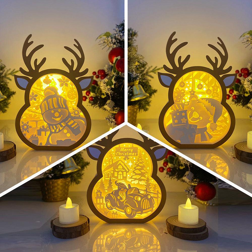 Pack 3 Christmas 2 - Paper Cut Reindeer Light Box File - Cricut File - 24,4x17cm - LightBoxGoodMan - LightboxGoodman