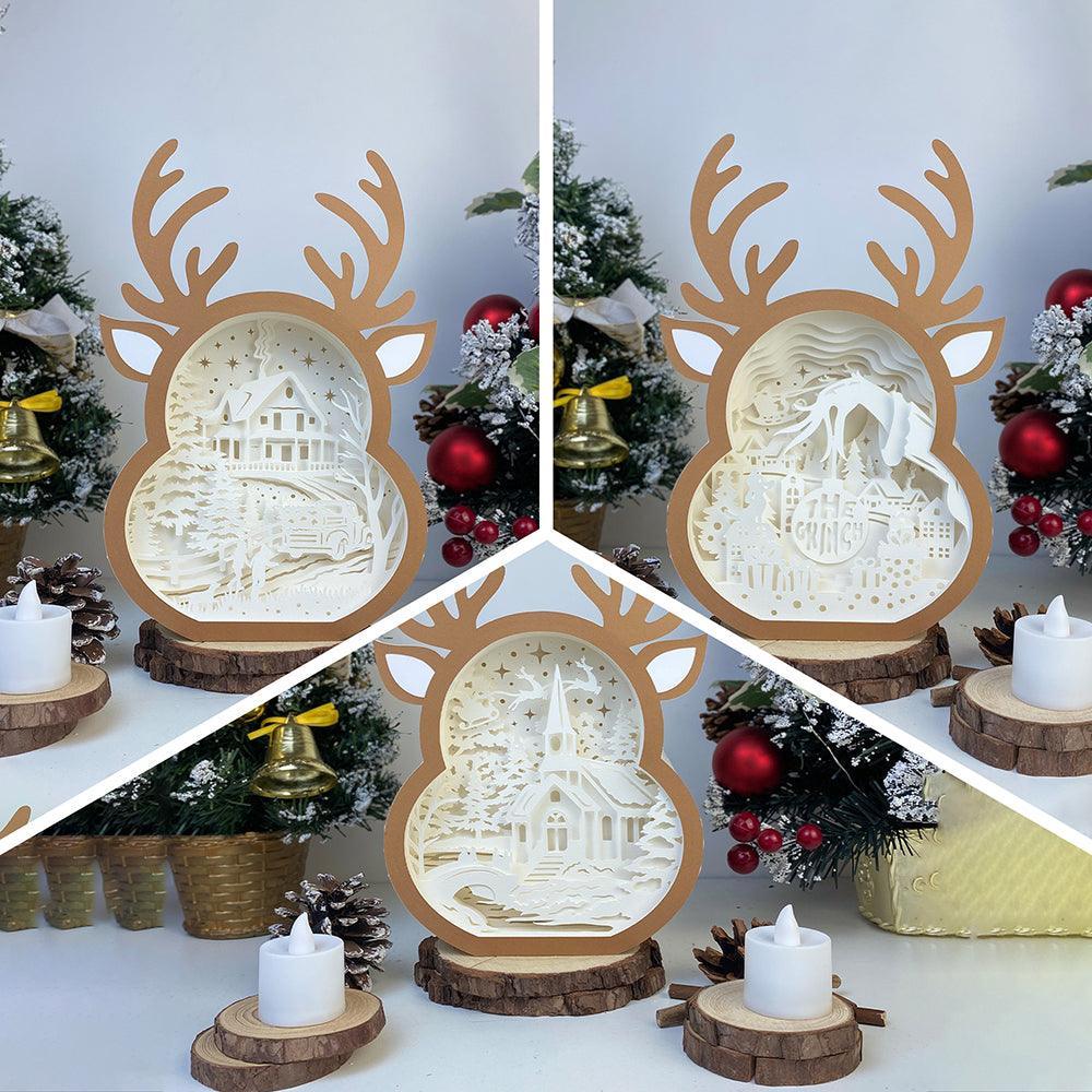 Pack 3 Christmas 3 - Paper Cut Reindeer Light Box File - Cricut File - 24,4x17cm - LightBoxGoodMan - LightboxGoodman