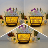 Pack 3 Happy Easter - Bunny Easter Basket Papercut Lightbox File - Cricut File - 8x7.3 Inches - LightBoxGoodMan