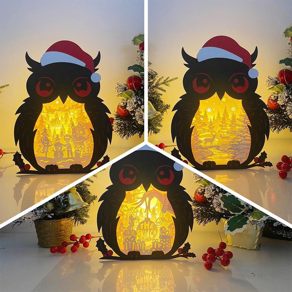 Pack 3 Merry Christmas 6 - Paper Cut Owl Light Box File - Cricut File - 25x20 cm - LightBoxGoodMan - LightboxGoodman