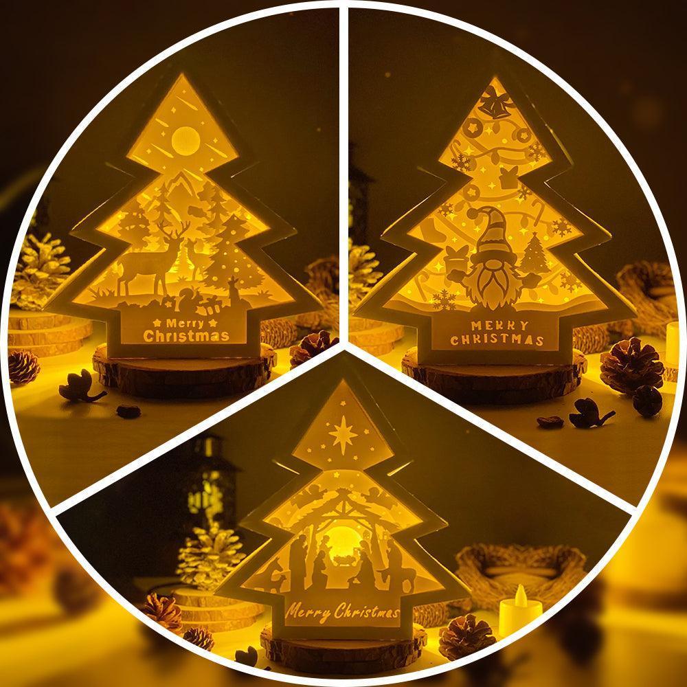 Pack 3 Merry Christmas - Paper Cut Tree Light Box File - Cricut File - 20x22cm - LightBoxGoodMan - LightboxGoodman