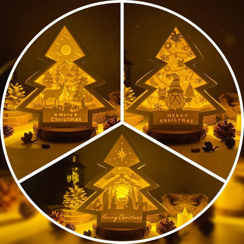 Pack 3 Merry Christmas - Paper Cut Tree Light Box File - Cricut File - 20x22cm - LightBoxGoodMan - LightboxGoodman