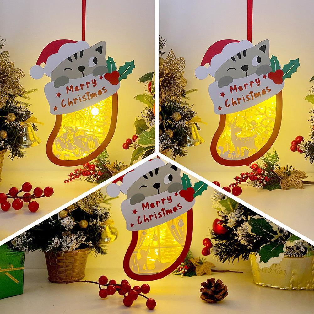 Pack 3 Xmas 1 - Paper Cut Pet Light Box File - Xmas Cat Motif - Cricut File - 8x6 Inches - LightBoxGoodMan - LightboxGoodman