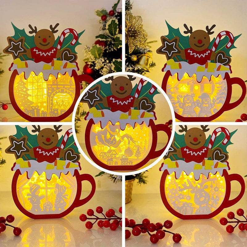 Pack 5 Christmas 1 - Paper Cut Hot Cocoa Light Box File - Gingerbread Motif - Cricut File - 8x7 inches - LightBoxGoodMan - LightboxGoodman