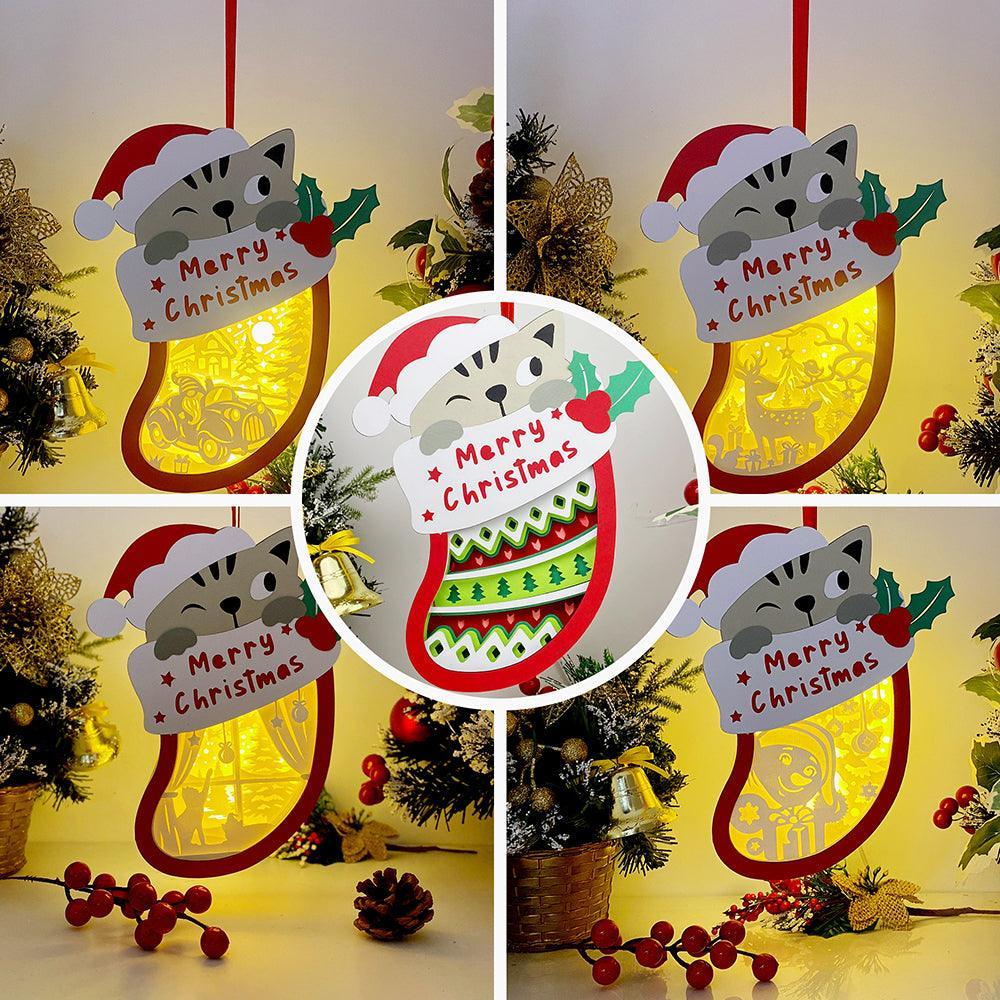 Pack 5 Xmas 1 - Paper Cut Pet Light Box File - Xmas Cat Motif - Cricut File - 8x6 Inches - LightBoxGoodMan - LightboxGoodman