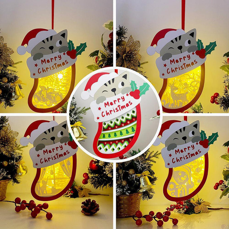 Pack 5 Xmas 1 - Paper Cut Pet Light Box File - Xmas Cat Motif - Cricut File - 8x6 Inches - LightBoxGoodMan - LightboxGoodman