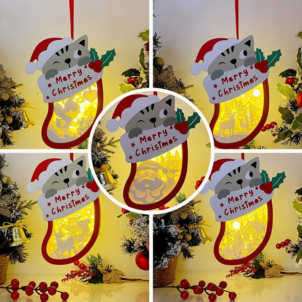 Pack 5 Xmas 2 - Paper Cut Pet Light Box File - Xmas Cat Motif - Cricut File - 8x6 Inches - LightBoxGoodMan - LightboxGoodman