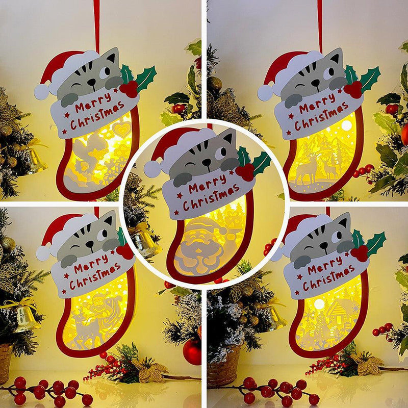 Pack 5 Xmas 2 - Paper Cut Pet Light Box File - Xmas Cat Motif - Cricut File - 8x6 Inches - LightBoxGoodMan - LightboxGoodman