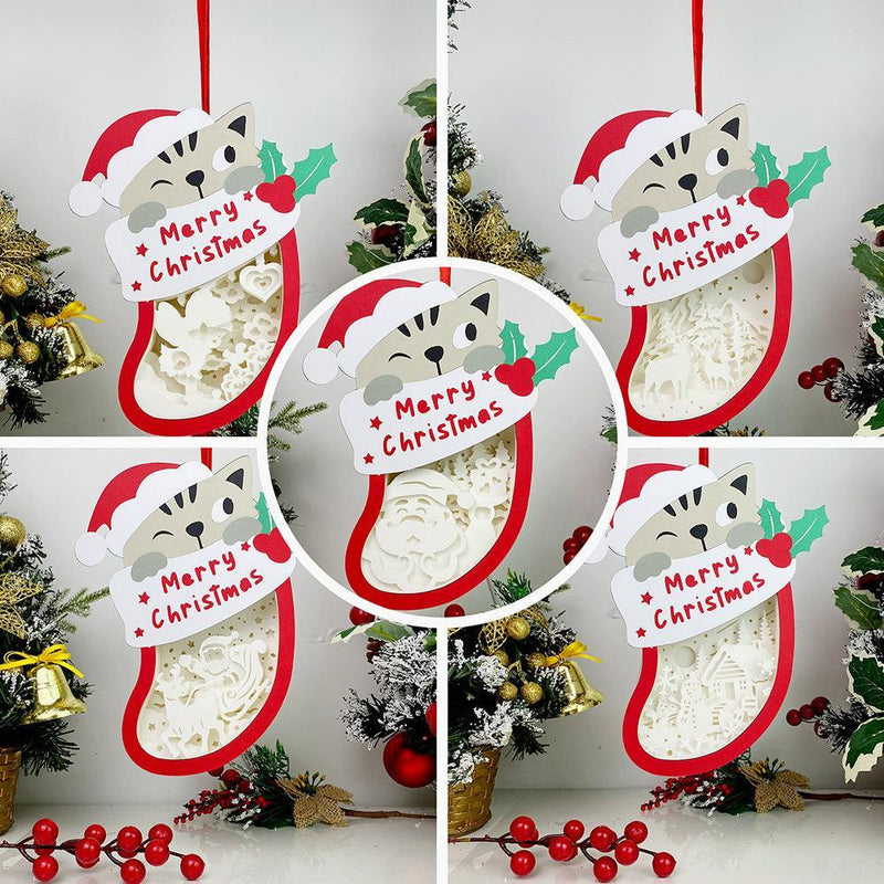 Pack 5 Xmas 2 - Paper Cut Pet Light Box File - Xmas Cat Motif - Cricut File - 8x6 Inches - LightBoxGoodMan - LightboxGoodman