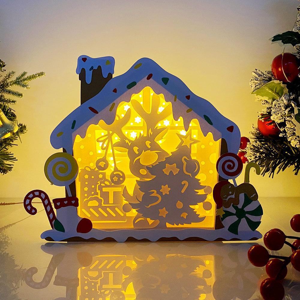 Reindeer - Paper Cut Gingerbread House Light Box File - Cricut File - 7x9 Inches - LightBoxGoodMan - LightboxGoodman