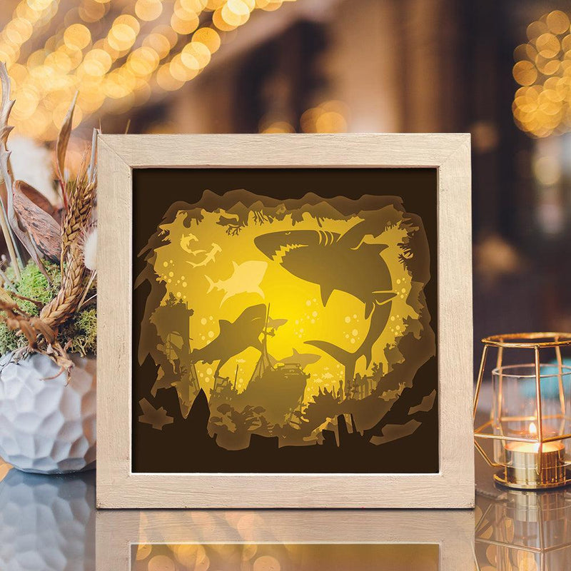 Shark 1 Square – Paper Cut Light Box File - Cricut File - 8x8 inches - LightBoxGoodMan - LightboxGoodman