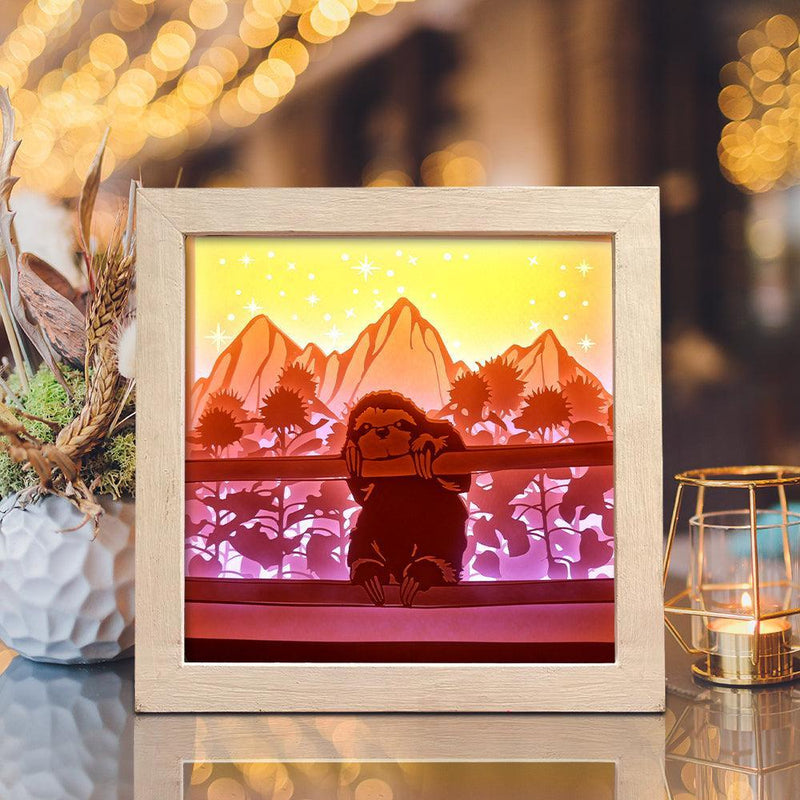 Sloth And Sunflower – Paper Cut Light Box File - Cricut File - 8x8 inches - LightBoxGoodMan - LightboxGoodman