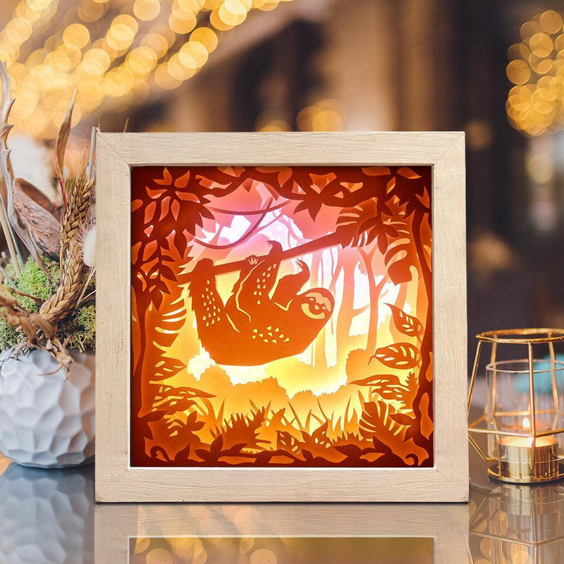 Sloth In The Jungle – Paper Cut Light Box File - Cricut File - 8x8 inches - LightBoxGoodMan - LightboxGoodman