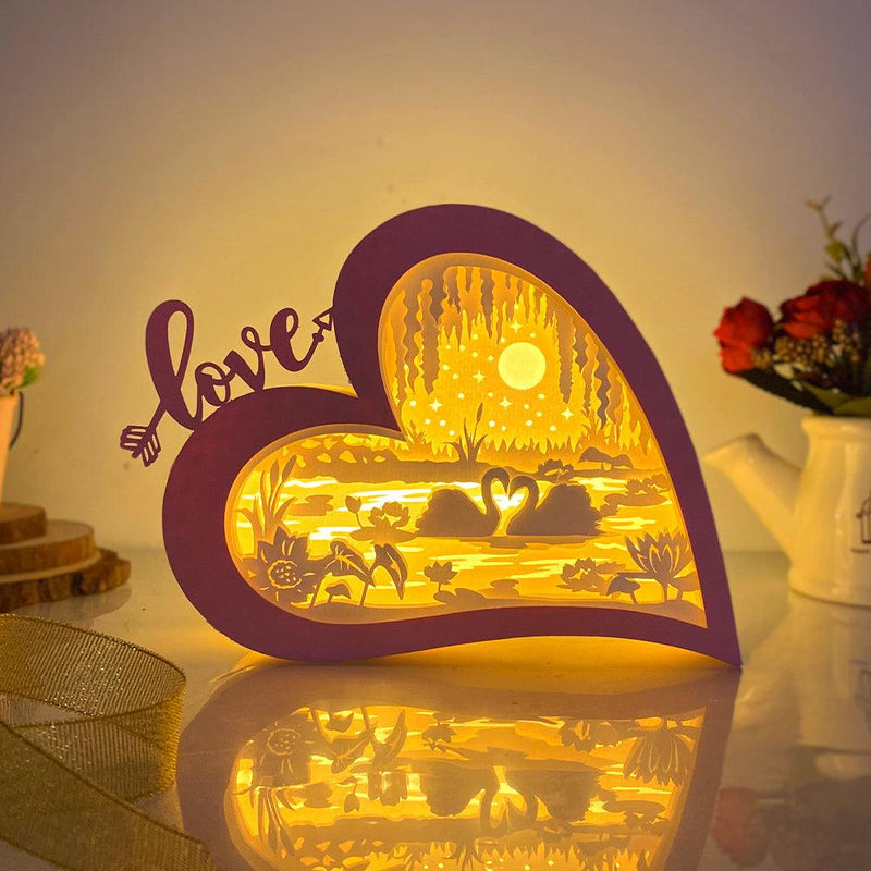 Swan Couple - Love Heart Papercut Lightbox File - 5,6x7,5" - Cricut File - LightBoxGoodMan - LightboxGoodman