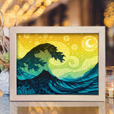 The Great Wave mix Starry Night – Paper Cut Light Box File - Cricut File - 8x10 Inches - LightBoxGoodMan