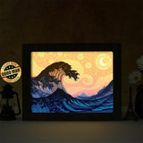 The Great Wave mix Starry Night – Paper Cut Light Box File - Cricut File - 8x10 Inches - LightBoxGoodMan - LightboxGoodman