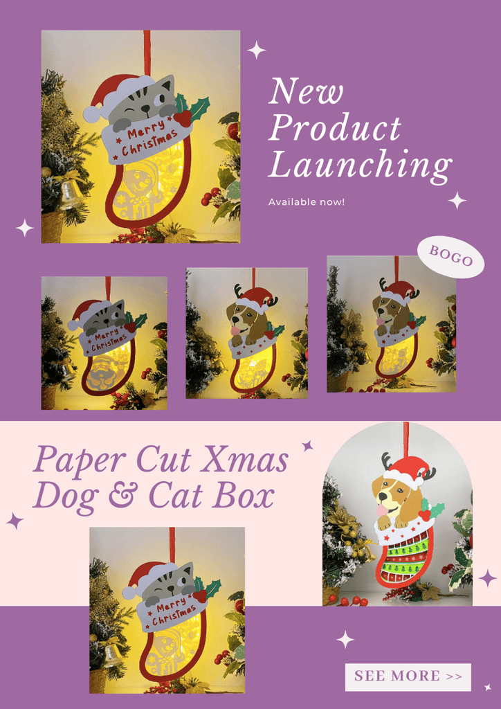 NEW PRODUCT LAUNCHING: Paper Cut Xmas Dog & Cat Box - LightboxGoodman